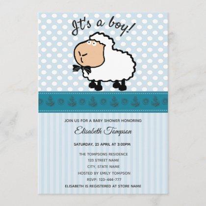 Adorable cute funny cartoon sheep boy baby shower invitation