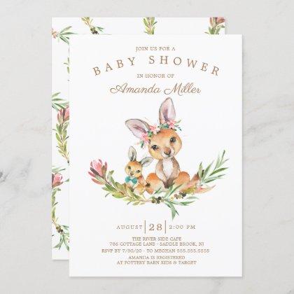 Adorable Kangaroo Mom & Baby Boys Baby Shower Invitation