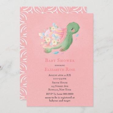 Adorable Little Turtle Pink Baby Shower Invitation