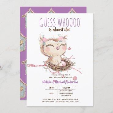 Adorable OWL Baby Shower Guess Whooo Is Almost Due Invitation