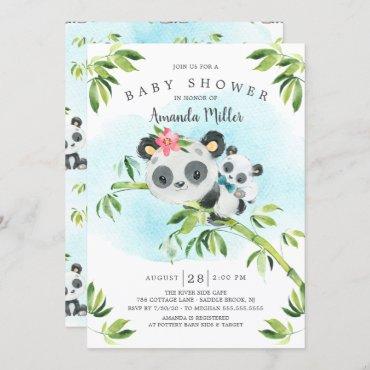 Adorable Panda Bear Boys Baby Shower Invitation