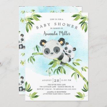 Adorable Panda Bear Neutral Baby Shower Invitation