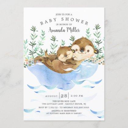 Adorable Sea Otter Neutral Baby Shower Invitation