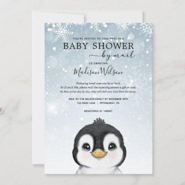 Adorable Winter Baby Penguin Baby Shower by Mail Invitation