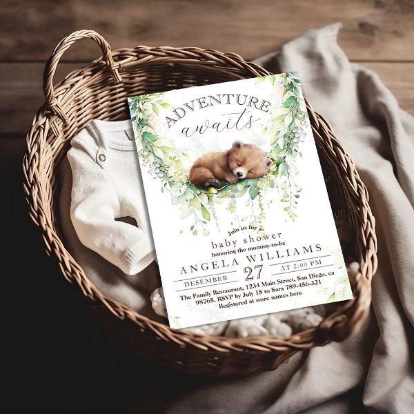 Adventure Await Woodland Bear Greenery