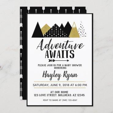 Adventure Awaits arrow mountain Baby Shower Invite