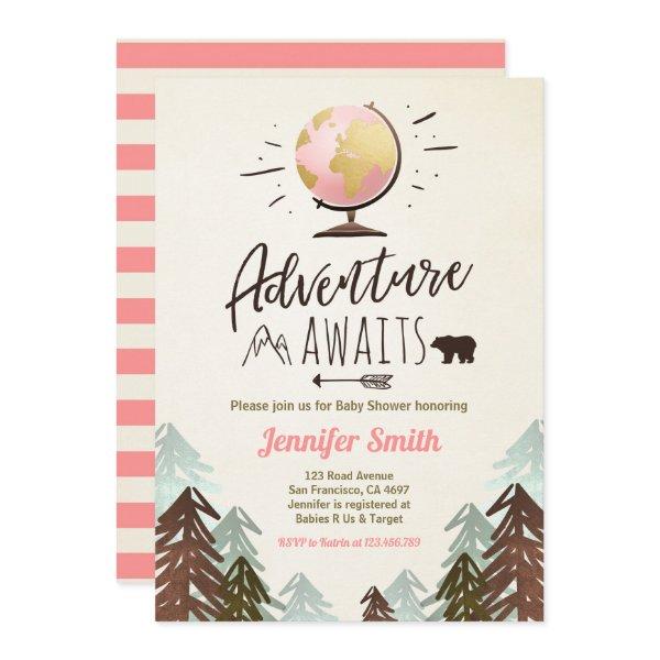 Adventure awaits Baby shower invite Vintage Girl