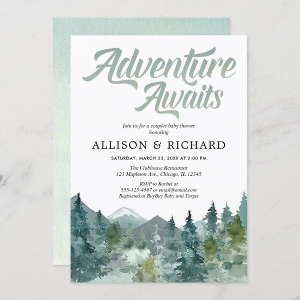 Adventure awaits couples baby shower mountain