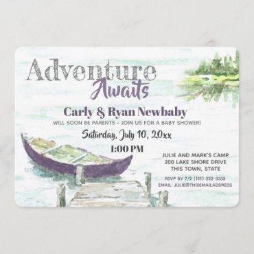 Adventure Awaits Lake and Purple Canoe