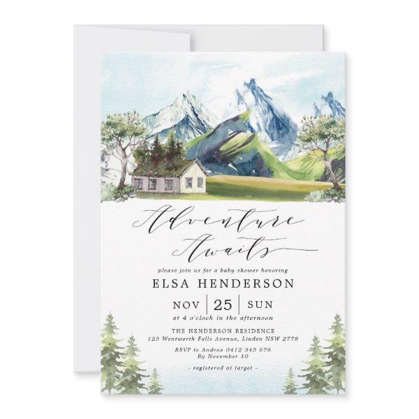 Adventure Awaits Mountain Forest Baby Shower Invit