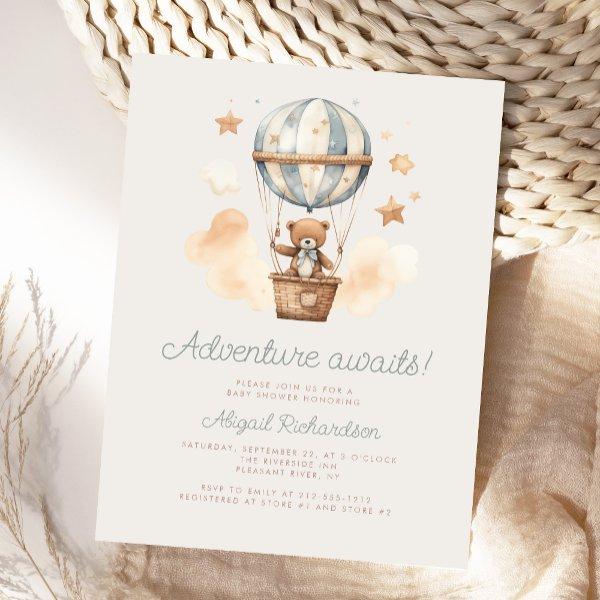 Adventure Awaits Teddy Bear Boy Baby Shower Postcard