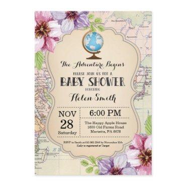 Adventure Baby Shower Floral Map Travel World