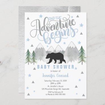 Adventure Baby Shower Invitation, Black Bear Baby Invitation