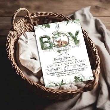 Adventure Begin Woodland Deer Baby Boy Shower