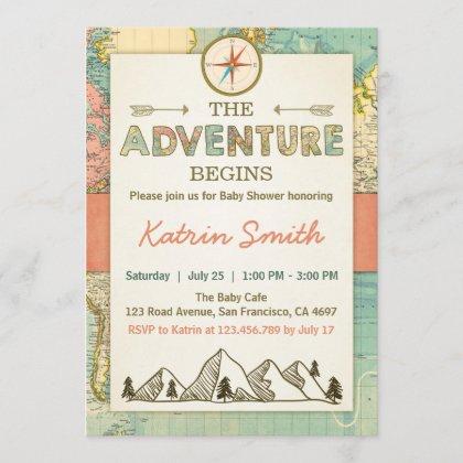 Adventure begins Baby shower invite Travel Map