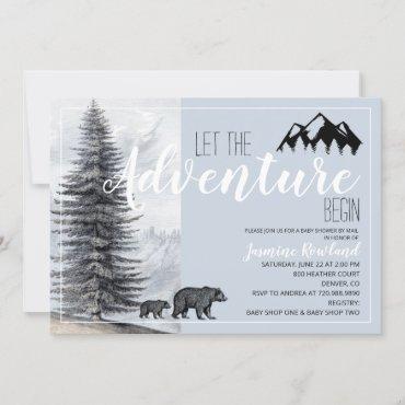 Adventure Begins Woodland Bear Baby Shower By Mail Invitation