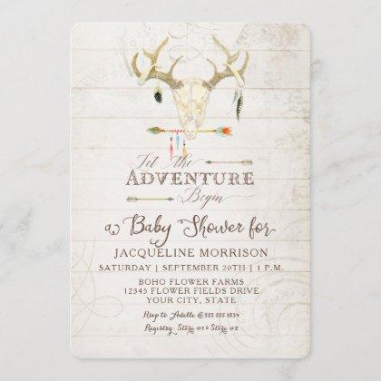 Adventure Boy Baby Shower Teepee Wood Arrows Deer Invitation
