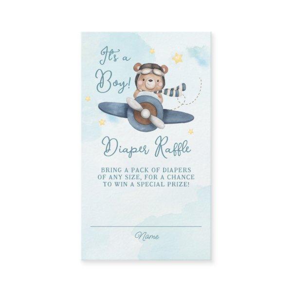 Adventure Cute Bear Blue Plane Baby Diaper Raffle Enclosure Card