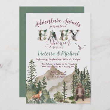Adventure Woodland mountain forest Baby Shower Invitation