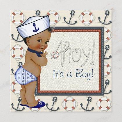African American Anchor Boy Nautical Baby Shower Invitation