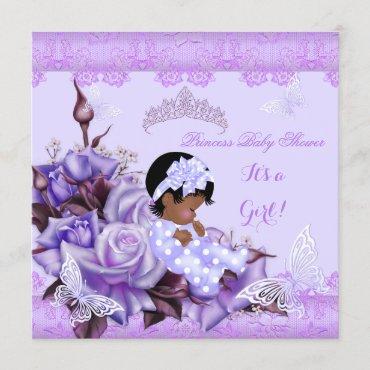 African American Baby Shower Girl Butterfly Lilac