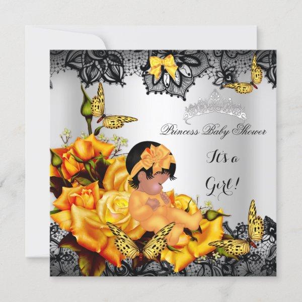 African American Baby Shower Girl Butterfly Yellow