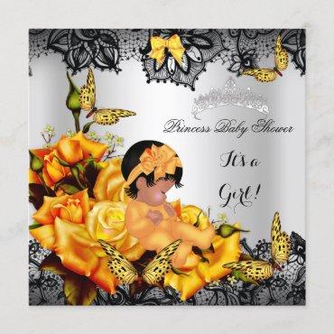 African American Baby Shower Girl Butterfly Yellow