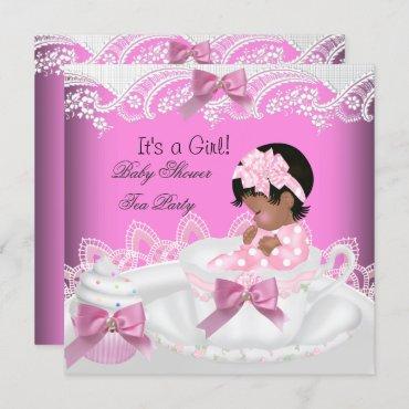 African American Baby Shower Girl Pink Baby Teacup