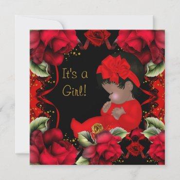 African American Baby Shower Girl Red Rose
