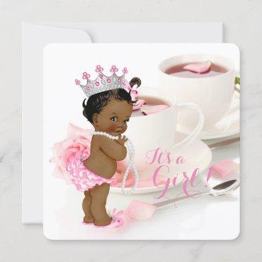 African American Girl Baby Shower Tea Party Invitation