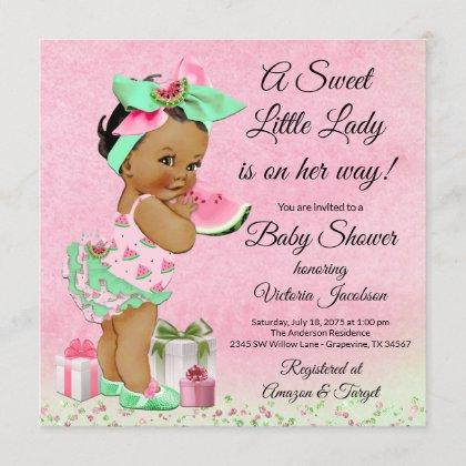 African American Girl Watermelon Baby Shower Invitation