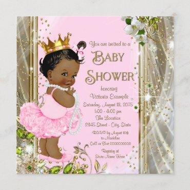 African American Princess Pink Tutu Baby Shower Invitation