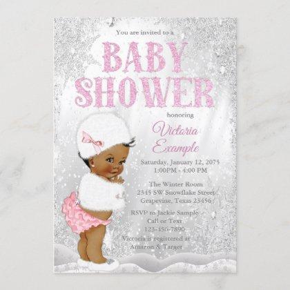African Girl Winter Wonderland Baby Shower Invitation