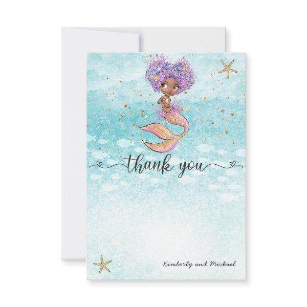 African Mermaid Watercolor Birthday | Baby Shower Thank You Card