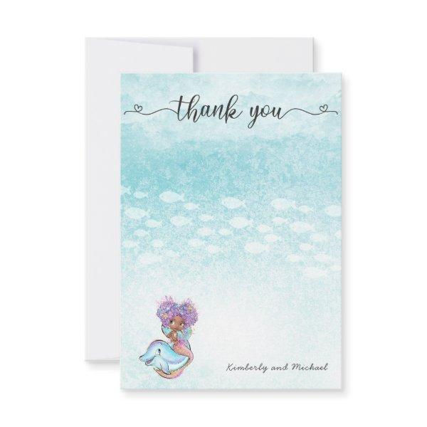 African Mermaid Watercolor Birthday | Baby Shower  Thank You Card
