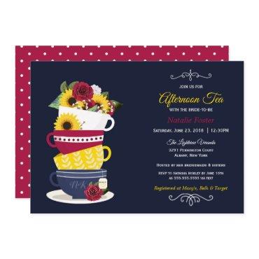 Afternoon Tea Bridal Shower Navy Roses Sunflowers