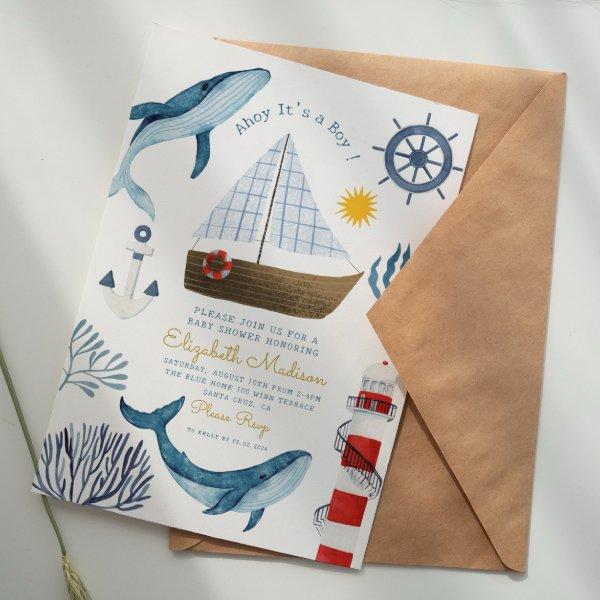 Ahoy It’s a boy Sail Whale Lighthouse