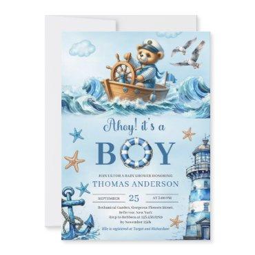 Ahoy it's a boy blue and brown teddy bear sailor