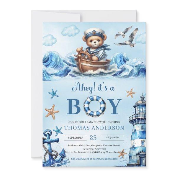Ahoy it's a boy blue and brown teddy bear sailor