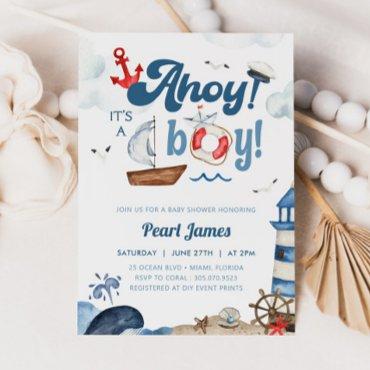 Ahoy It's A Boy Blue and Red Nautical Baby Shower