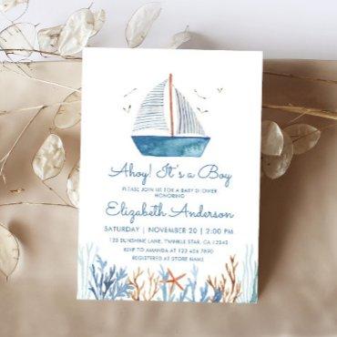 Ahoy! It's a Boy Cute Sailboat Baby Shower