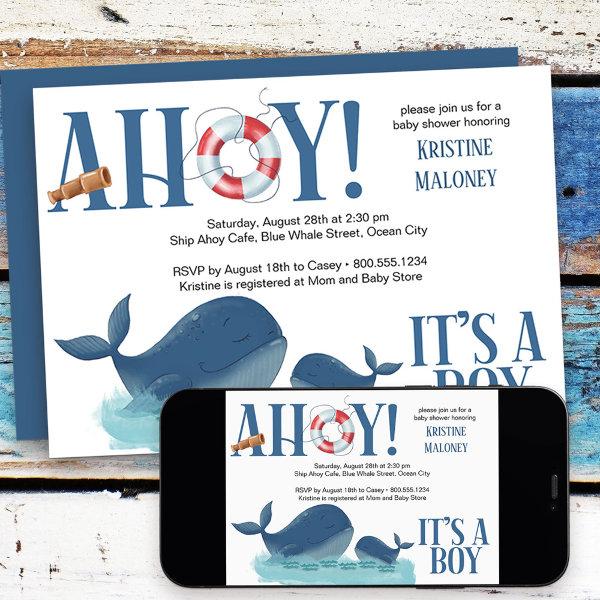 Ahoy It's a Boy Happy Whale Boy