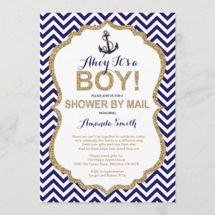 Ahoy it's a Boy! Nautical Baby Shower by mail Invitation