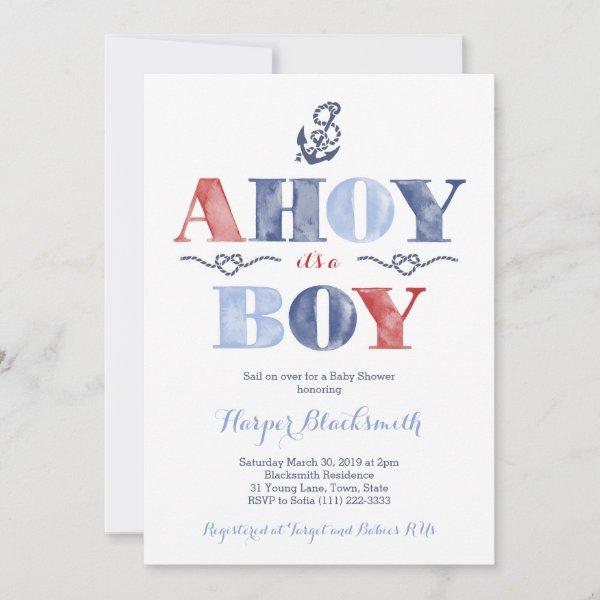 Ahoy It's A Boy, Nautical Baby Shower in Navy Red