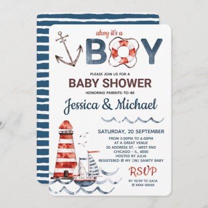 Ahoy It's A Boy Nautical Baby Shower Invitation