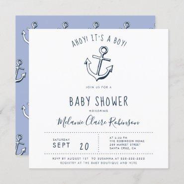 Ahoy! It's a Boy! Square Baby Shower Invitations