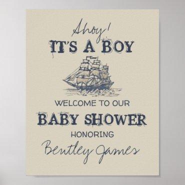 Ahoy! Its a boy vintage nautical baby shower Invit Poster