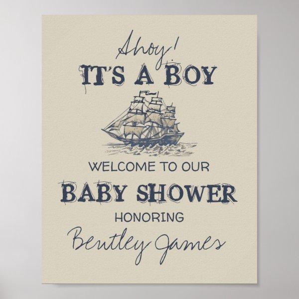 Ahoy! Its a boy vintage nautical baby shower Invit Poster