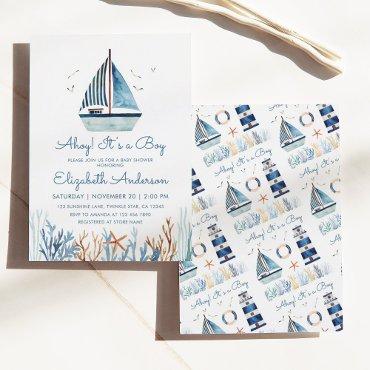 Ahoy! It's a Boy Watercolor Sailboat