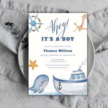 Ahoy It's A Boy Whale Sailboat Baby Shower